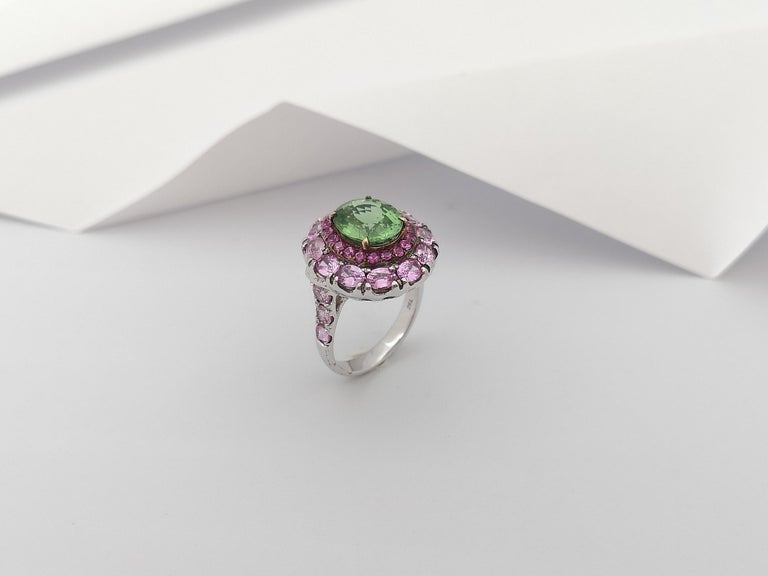 JR0423U - Green Tourmaline & Pink Sapphire Ring Set in 18 Karat White Gold Setting