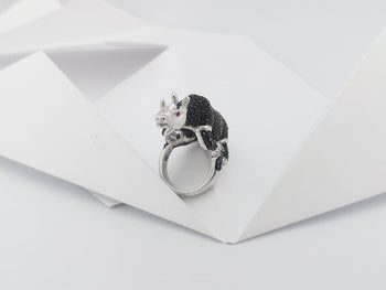 SJ3043 - Blue Sapphire, Ruby and Black Sapphire Rhinoceros Ring set in Silver Settings