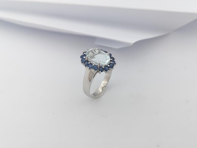 SJ3147 - Aquamarine with Blue Sapphire Ring set in Silver Settings