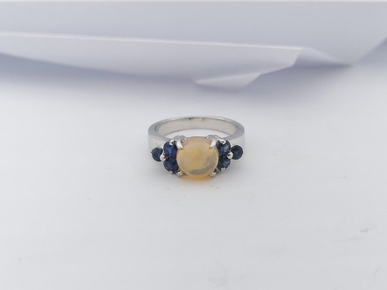 SJ3096 - Opal with Blue Sapphire Ring set in Silver Settings