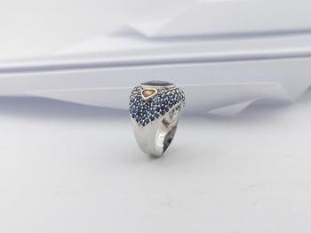 SJ3083 - Black Sapphire, Blue Sapphire, Yellow Sapphire Ring et in Silver Settings