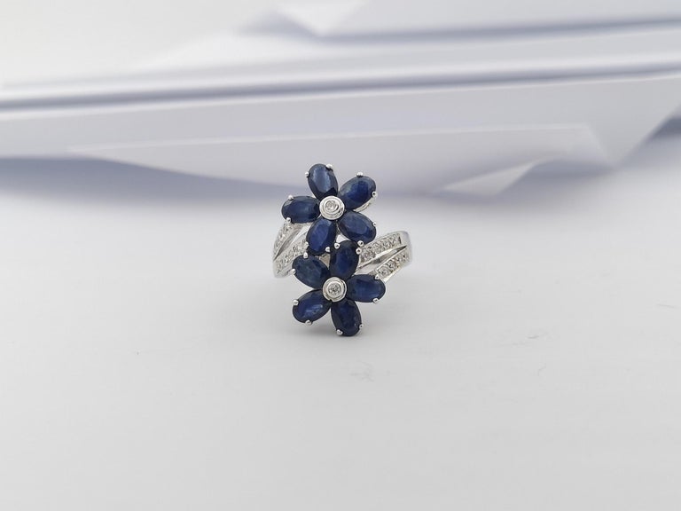 SJ3047 - Blue Sapphire with Cubic Zirconia Ring set in Silver Settings