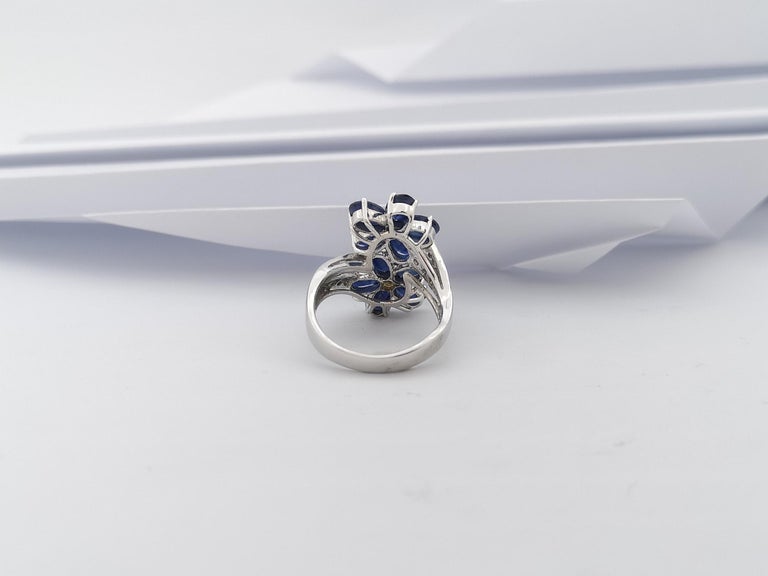 SJ3047 - Blue Sapphire with Cubic Zirconia Ring set in Silver Settings