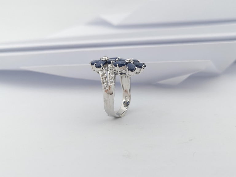 SJ3047 - Blue Sapphire with Cubic Zirconia Ring set in Silver Settings