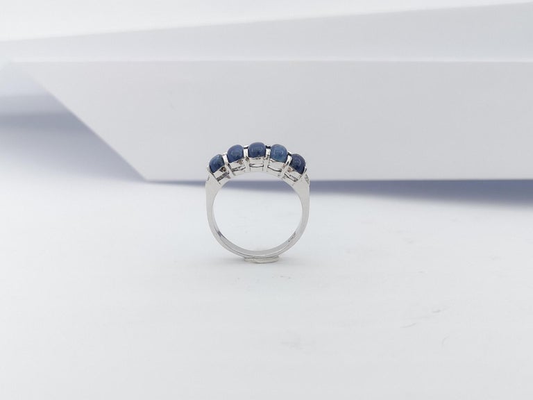 SJ3088 - Cabochon Blue Sapphire with Cubic Zirconia Ring set in Silver Settings