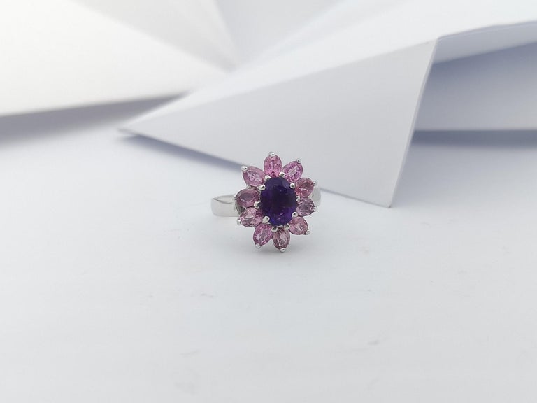 SJ3024 - Amethyst with Pink Sapphire Ring set in Silver Settings