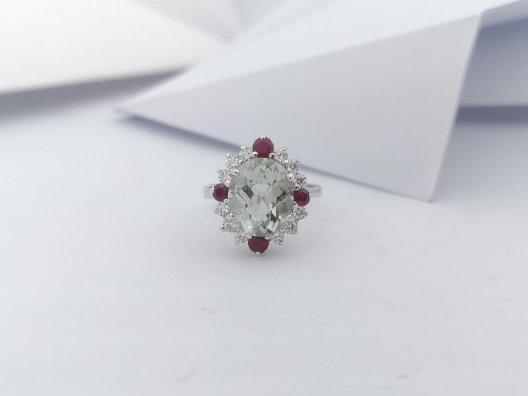 SJ6359 - Green Amethyst, Ruby and Cubic Zirconia Ring set in Silver Settings