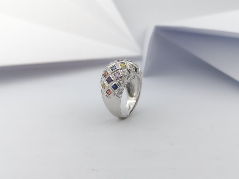 SJ3026 - Rainbow Colour Sapphire  & Cubic Zirconia Ring set in Silver Settings
