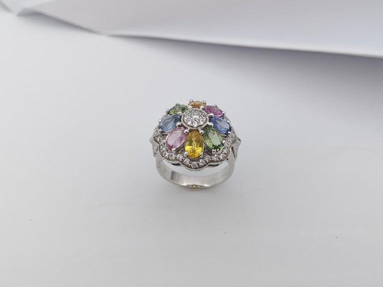 SJ6429 - Rainbow Colour Sapphire & Cubic Zirconia Ring set in Silver Settings