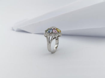 SJ6429 - Rainbow Colour Sapphire & Cubic Zirconia Ring set in Silver Settings