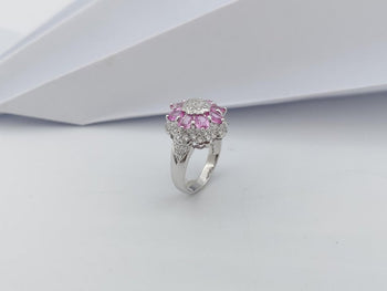 SJ6386 - Pink Sapphire with Cubic Zirconia Ring set in Silver Settings