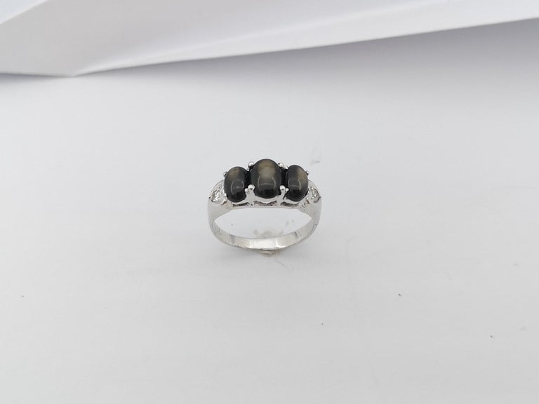 SJ3103 - Black Star Sapphire with Cubic Zirconia Ring set in Silver Settings