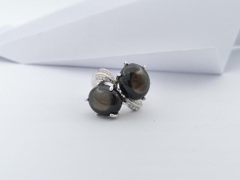 SJ3063 - Black Star Sapphire & Cubic Zirconia Ring set in Silver Settings