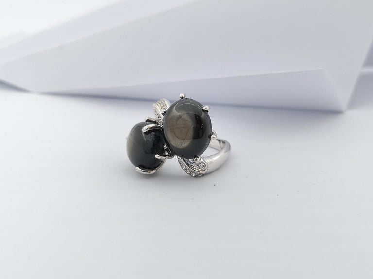 SJ3063 - Black Star Sapphire & Cubic Zirconia Ring set in Silver Settings