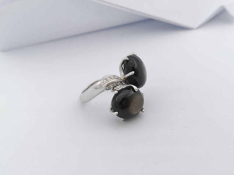 SJ3063 - Black Star Sapphire & Cubic Zirconia Ring set in Silver Settings