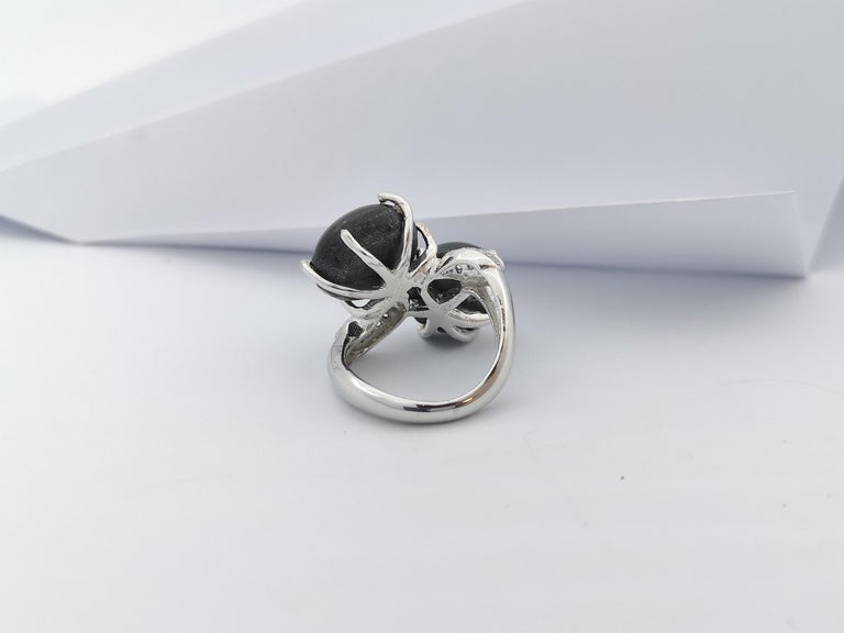 SJ3063 - Black Star Sapphire & Cubic Zirconia Ring set in Silver Settings