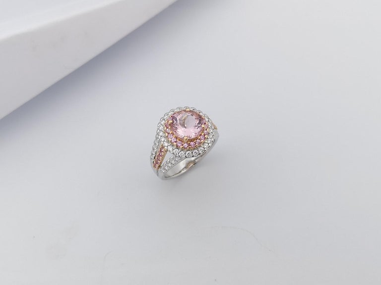 SJ6168 - Morganite with Pink Sapphire and Diamond Ring in 18 Karat White Gold Settings