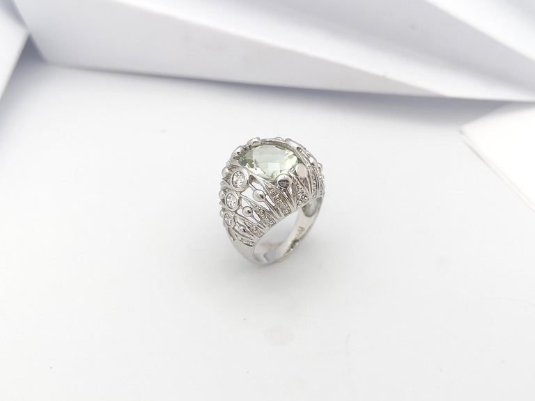 SJ3024 - Green Amethyst with Cubic Zirconia Ring set in Silver Settings