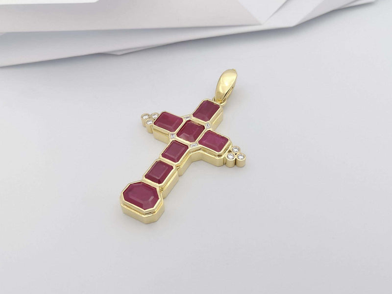 SJ2280 - Ruby with Diamond Cross Pendant Set in 18 Karat Gold Settings