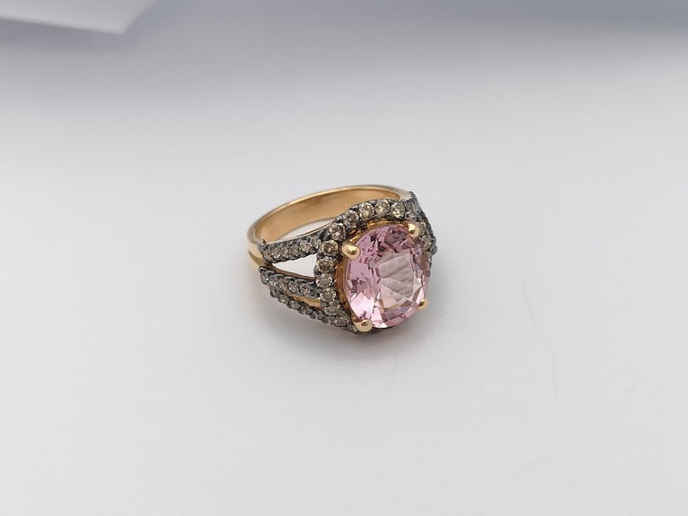SJ2989 - Morganite with Brown Diamond Ring Set in 18 Karat Rose Gold Settings