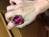 SJ2465 - Certified Rubellite Cat's Eye, Brown Diamond with Diamond Horse Ring in 18K Gold