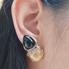 SJ3123 - Rutillated Quartz, Onyx, Brown Diamond, Diamond Earrings Set in 18 Karat Gold