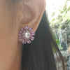 SJ3106 - Purple Sapphire, Pink Sapphire, White Sapphire Earrings in 18 Karat White Gold