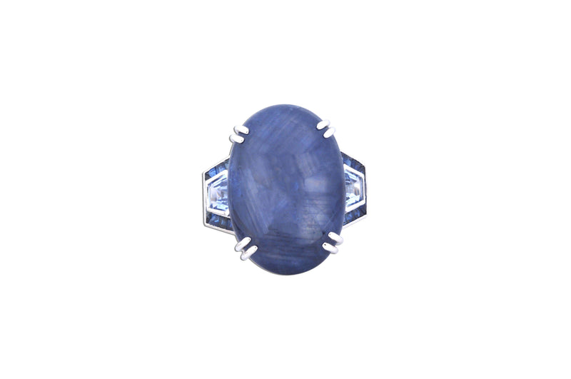 SJ6255 - Blue Star Sapphire, Blue Sapphire Ring in 18 Karat White Gold Settings