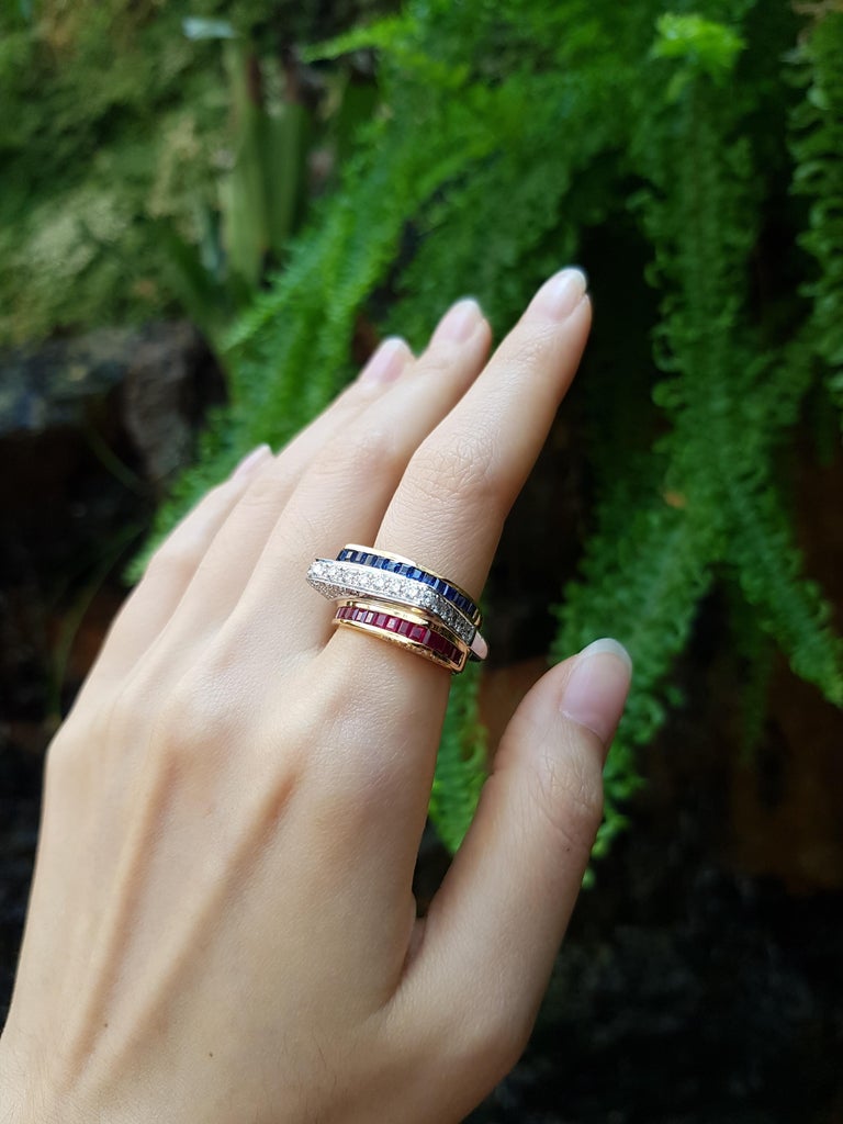 SJ1871 - Ruby, Blue Sapphire with Diamond Ring Set in 18 Karat White Gold Settings