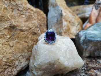 SJ2607 - Amethyst with Blue Sapphire Ring Set in 18 Karat White Gold Settings