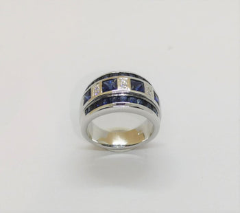 SJ2585 - Blue Sapphire with Carat Ring Set in 18 Karat White Gold Settings