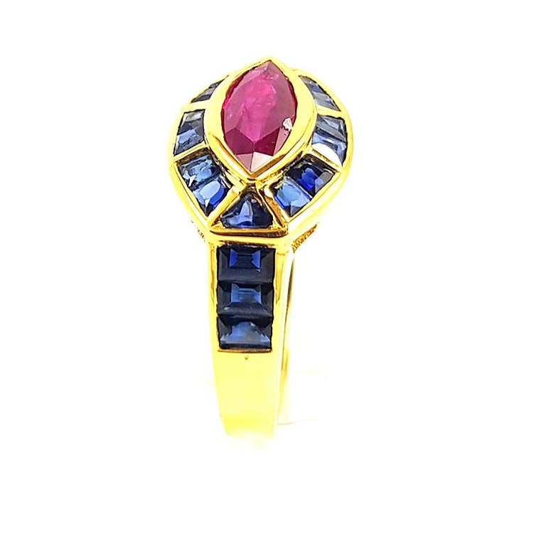 SJ6294 - Ruby with Blue Sapphire Ring Set in 18 Karat Gold Settings
