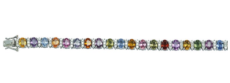 SJ3283 - Multicolored Sapphire with Diamond Bracelet in 18 Karat White Gold Settings