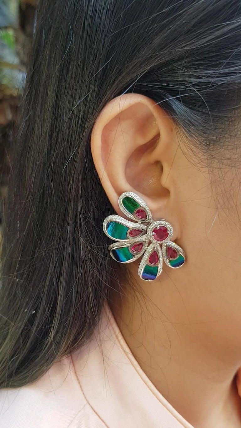SJ1773 - Ruby with Diamond Earrings Set in 18 Karat White Gold Settings