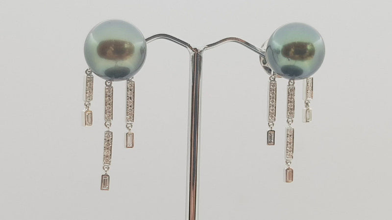SJ1057 - Tahitian South Sea Pearl & Diamond Earrings Set in 18 Karat White Gold Setting