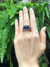SJ2026 - Cabochon Blue Sapphire with Ruby and Diamond Ring Set in 18 Karat Gold Settings