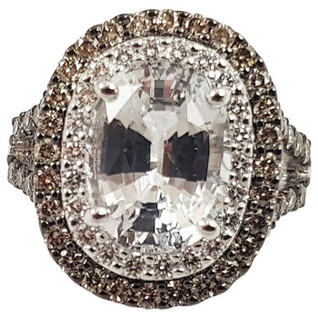 SJ1875 - White Sapphire with Brown Diamond and Diamond Ring Set in 18 Karat White Gold