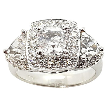 SJ1718 - White Sapphire with Diamond Ring Set in 18 Karat White Gold Settings