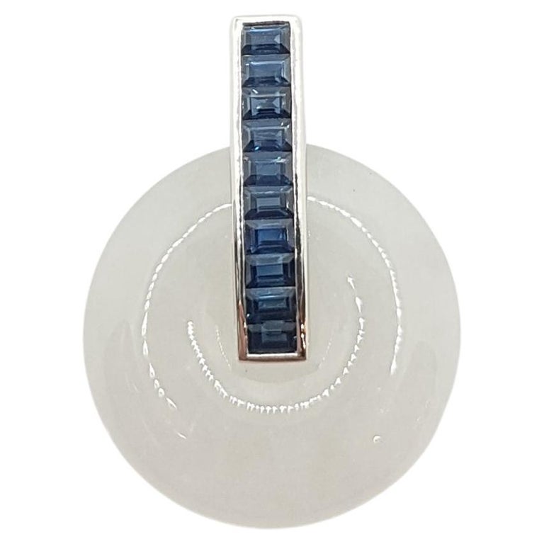 SJ1187 - Jade with Blue Sapphire Pendant Set in 18 Karat White Gold Settings