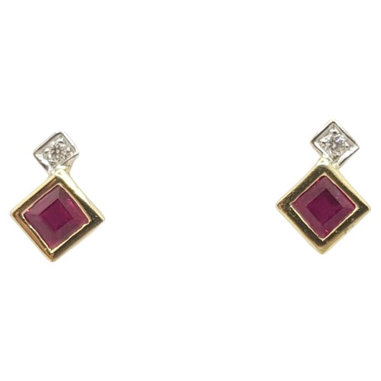 SJ1218 - Ruby with Diamond Earrings Set in 18 Karat Gold Settings