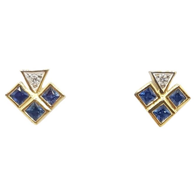 SJ2745 - Blue Sapphire with Diamond Earrings Set in 18 Karat Gold Settings