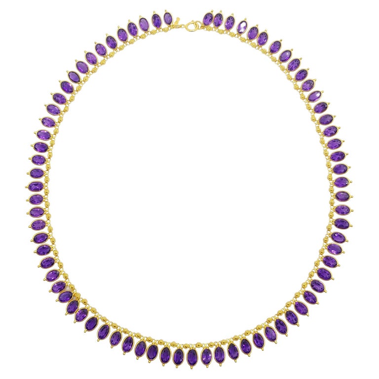 SJ1314 - Amethyst Necklace Set in 18 Karat Gold Settings