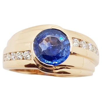 SJ2710 - Blue Sapphire with Diamond Ring Set in 18 Karat Rose Gold Settings