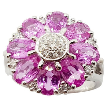 SJ1291 - Pink Sapphire with Diamond Ring Set in 18 Karat White Gold Settings
