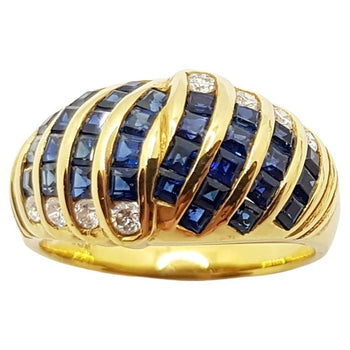 SJ6075 - Blue Sapphire with Diamond Ring Set in 18 Karat Gold Settings