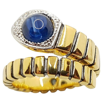 JR13324Z - Cabochon Blue Sapphire & Diamond Serpent Ring Set in 18 Karat Gold Settings