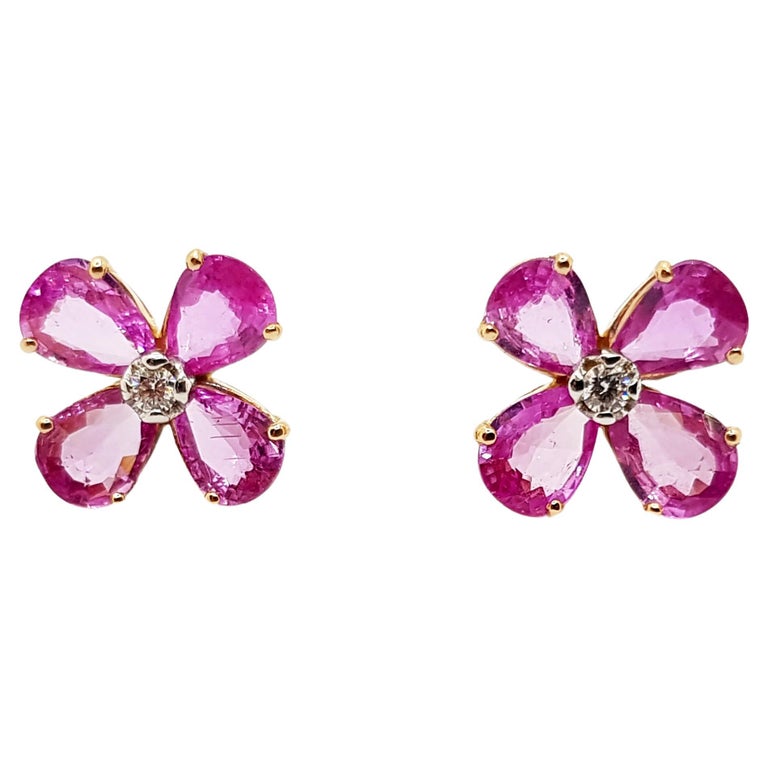 SJ2749 - Pink Sapphire with Diamond Earrings Set in 18 Karat Rose Gold Settings