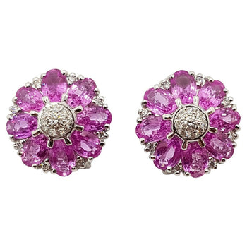 SJ1171 - Pink Sapphire with Diamond Earrings Set in 18 Karat White Gold Settings