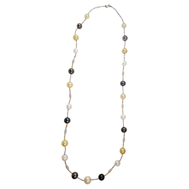 SJ1271 - South Sea Pearl Necklace Set in 18 Karat White Gold Settings