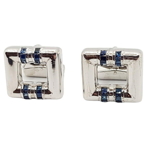 JC0001Q - Blue Sapphire Cufflink Set in 18 Karat White Gold Setting